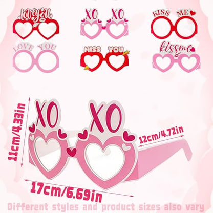 Valentine's Day Paper Glasses Eyewear - 6Pcs Pink Red Heart I Love You Eyeglasses Photo Props, Romantic Party Favors Eyewear for Couples, Galentine's & Date Night - color: Pink Red