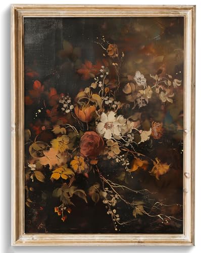 uniro Vintage Floral Wall Art Print, Moody Dark Autumn Flower Wall Painting, Retro Botonical Fall Wall Decor, Vintage Posters for Room Aesthetic for Bedroom Living Room Bathroom Wall Decor(8" x 10"-UNFRAMED) - color: Floral