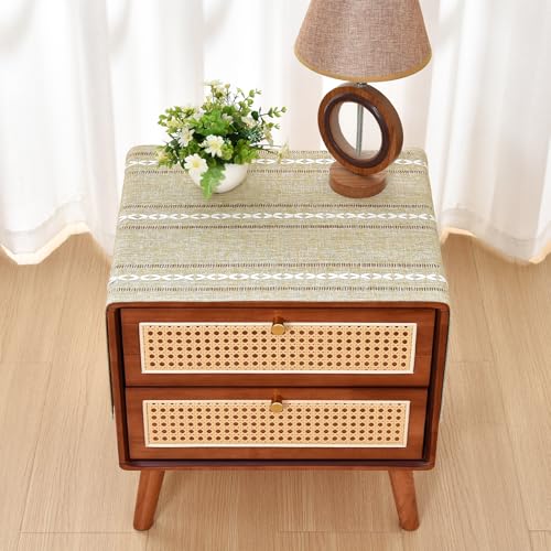 NEWISHER Rustic Farmhouse Embroidered Small Rectangle Tablecloth, Jacquard Striped Table Cloth Washable Fabric Dining Table Cover for Nightstand, Bedside Table, End Table (15x35 Inch), Yellow - color: Almond Buff, size: 35" x 15" (Rectangular)