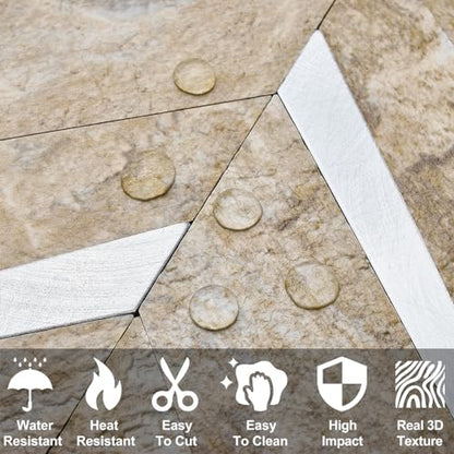 DICOFUN 10-Sheet Sandstone Look Herringbone Peel and Stick Backsplash for Kitchen, PVC Mixed Metal Gold Chevron Stick on Backsplash Wall Tiles - color: Sandstone and Metal Silver, size: 10 Sheets, 12"x12"x0.12"