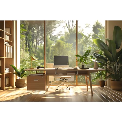 Office Background for Video Conference Modern Cozy Home Office Space Work Place Backdrop Sunlight Indoor Plants Tranquil Work Environment for Live Video Zoom Calls Studio Props Decor 5x3ft - color: Warm Green, size: 5x3ft