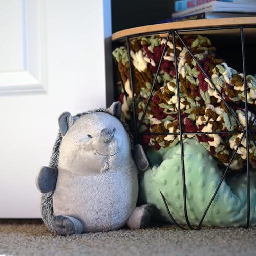 Happy The Hedgehog Door Stopper, Chubby, Gray, Beige, Furry, Embroidery Smile and Eyes, Paw Details, Plush Covered, Polyester, Sand Filling, 8 3/4 Diameter x 9 1/2 Inches Tall, Weighted 2 Pounds - color: Hedgehog