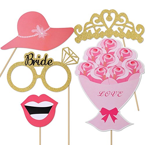 Kotbs 52pcs Wedding Photo Booth Props, Bachelorette Party Photo Booth Prop Kit for Bridal Shower, Engagement and Valentines Party, Photobooth Props Wedding Party Supplies