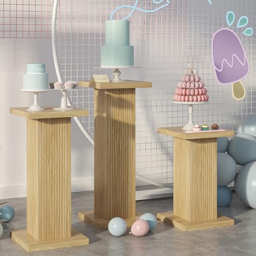 Mxtxmy 3PCS Square Pedestal Stand for Party,Wood Display Pedestal Stands for Parties,Fluted Plinth Pillars Table for Wedding Birthday Baby Shower Decor