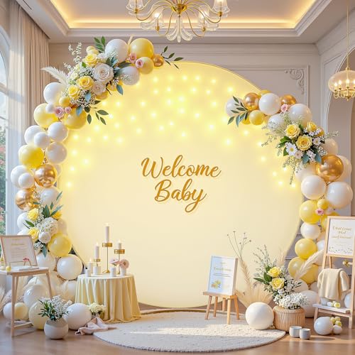 6.6 ft Beige Round Backdrop Cover with Lights Circle Arch Backdrop Cover with Fairy Lights for Birthday Party Wedding Bridal Shower Baby Shower Photography Photo Shoot Background Decorations - color: Beige, size: 6.6 FT