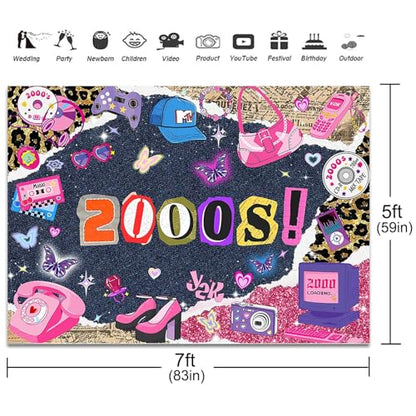 Early 2000s Backdrop 7x5ft Y2k Theme Back to The 2000s Party Decorations Background Back to 00's Party Banner Photo Booth Props