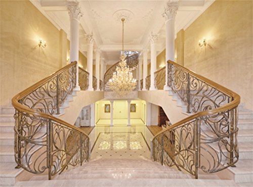 Leowefowa 9x6ft Castle Backdrop Luxurious Golden Palace Elegant Stair Droplight White Pillar Marble Floor Interior Wedding Vinyl Photography Background Kids Adults Photo Studio Props - size: 9x6ft