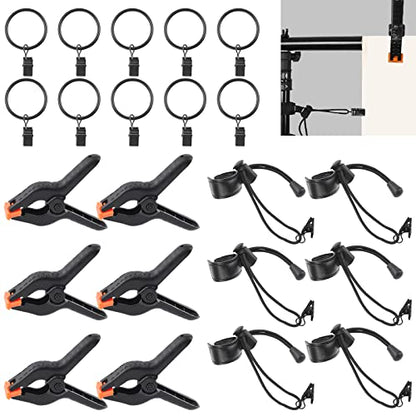 22Pcs Backdrop Kit with Clips, Clamps, Rings & Spring Clamps for Photography & Video Studio - size: Plastic Backdrop Clips Set