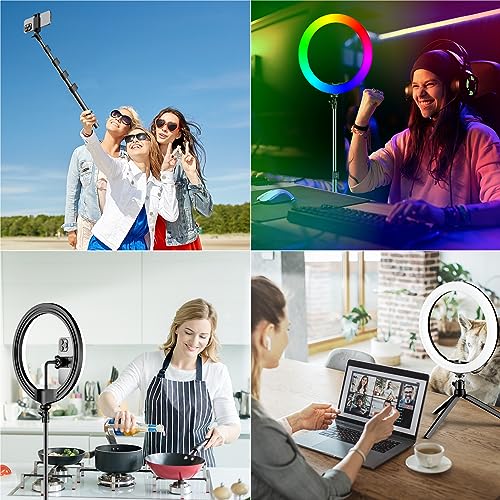 12" Selfie Ring Light with 73" Extendable Tripod Stand: PEYOU Desk Selfie Lights 38 Color Modes, Upgrade 3 in 1 Dimmable Adjustable Speed Ring Light for Makeup/TIK Tok/YouTube - size: 73 inch
