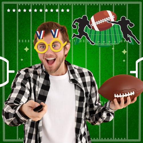 32 Pcs Football Party Decorations Touchdown Paper Glasses Frame It's Game TIME Photo Booth Props Eyeglasses for Sports Football Theme Birthday Baby Shower Favors Supplies - style: Football