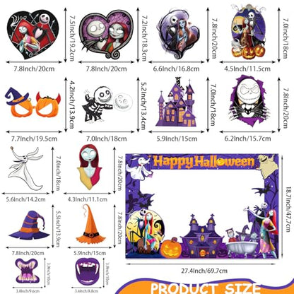 Halloween Photo Booth Props Kit, 16PCS Photo Props & Selfie Frame Halloween Party Decoration Supplies Dress Up Party Costumes Accessories for Photoshoot Selfie Props (Orange)