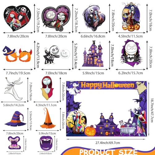 Halloween Photo Booth Props Kit, 16PCS Photo Props & Selfie Frame Halloween Party Decoration Supplies Dress Up Party Costumes Accessories for Photoshoot Selfie Props (Orange)
