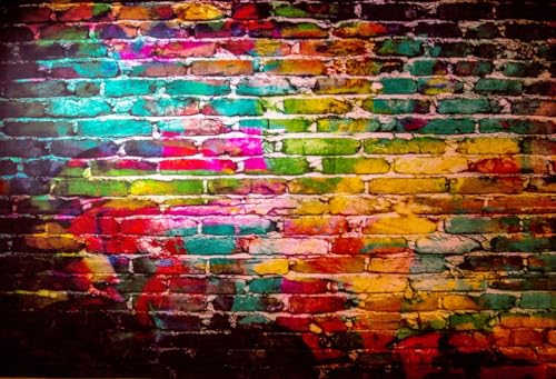 AOFOTO 6x4ft Graffiti Brick Wall Photography Backdrop Colorful Brick Wall Vintage Art Portrait Background Young Boy Girl 80s 90s Punk Music Rock Hip Hop Birthday Party Decoration Photo Studio Props - size: 6x4ft