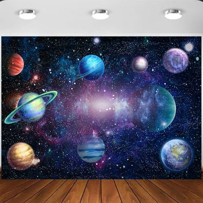 Algasan Outer Space Backdrop Galaxy Planet Party Backdrops Starry Theme Banner for Kids Boys Girls Birthday Party Photography Background Photo Studio Props Cake Table Decor 82.7x59.1'' - size: 82.7x59.1''