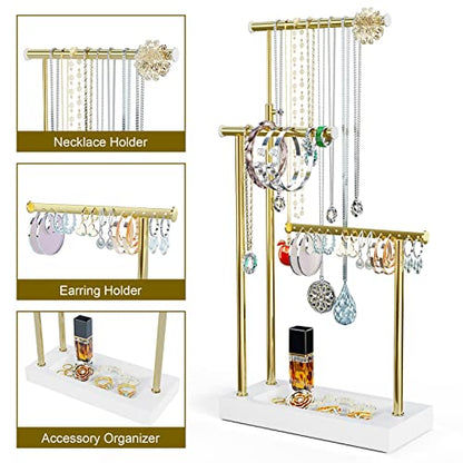SRIWATANA Jewelry Organizer Display Extra Tall Necklace Holder 3 Tier Jewelry Tree Stand, Gift Idea (White & Gold) - color: White & Gold