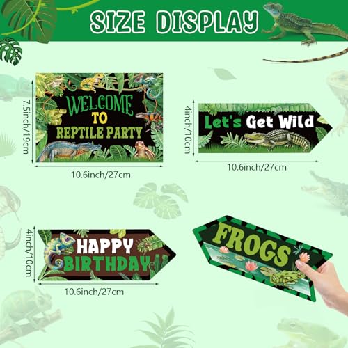 20 Pieces Reptile Birthday Party Decorations Welcome to Reptile Party Directional Signs Swamp Lizard Snake Alligator Reptile Birthday Party Supplies Wall Door Porch Yard Sign - style: Reptile