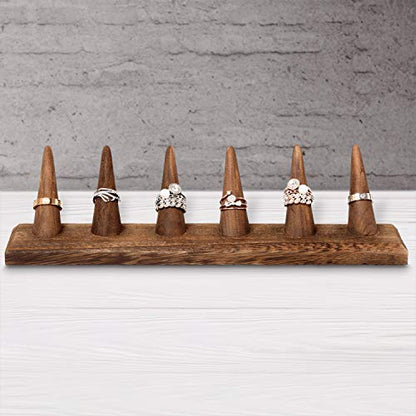 MOOCA 4 Pcs Set Finger Ring Stand Jewelry Display Holder Showcase Display Stands 11 x 2 1/4 x 2 3/4 in, Brown Color - color: Brown, 4 Pcs 6 Ring