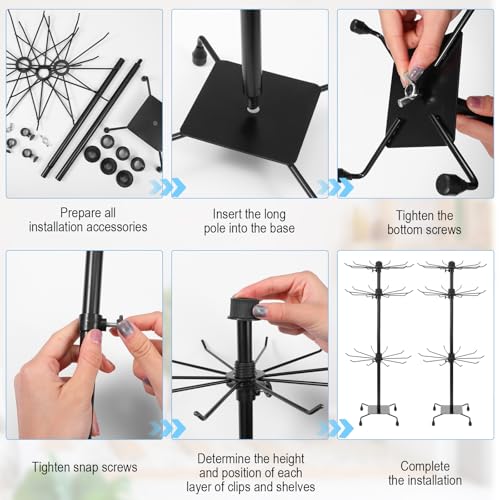 2 Pcs Jewelry Rack, Rotating Jewelry Stands with Hooks, Adjustable Display Holder Organizer, Metal Display Stand for Earrings, Necklace & Bracelet, Vendor Booth Accessories (Black)