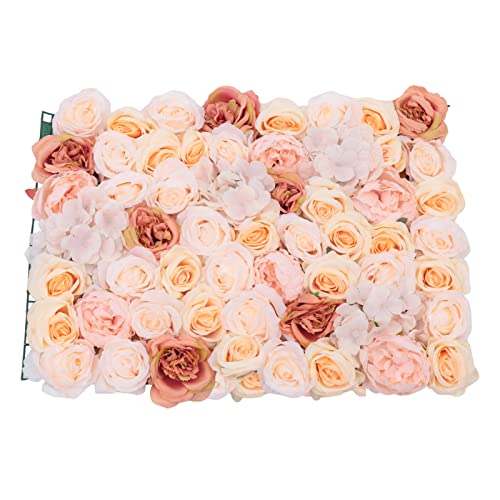 Gdrasuya10 4pcs Realistic Flower Wall Background Artificial Flowers Wall Backdrop Panel 3D Silk Rose Fake Flower Wall Panel Banquet Wedding Party Decor, Photography Background 60 x 40 cm - color: 4pcs, Champagne