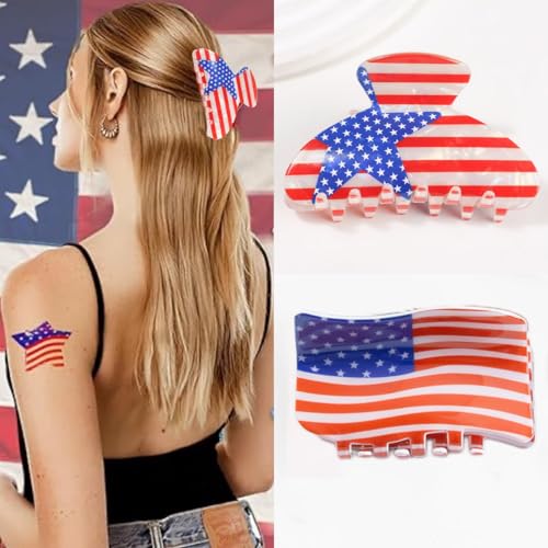 4th of July Hair Claw for Women Girls Patriotic Red White Blue Acrylic Hair Clip Strong Holder for Her Thick Hair Accessory Set of 2 - color: Clown I