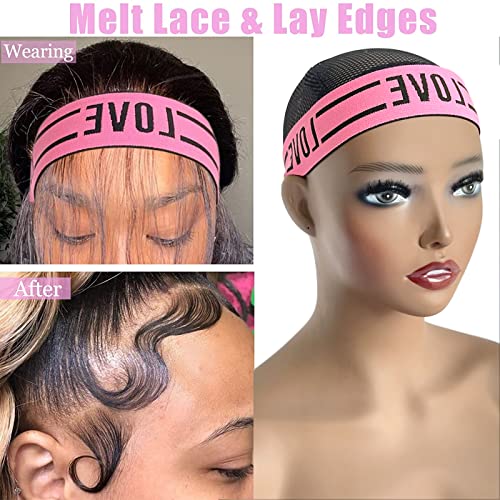 Wig Bands For Keeping Wigs In Place, Lace Melting Band Elastic Bands for Wig Edges, 2 PCS, LovePink - color: LovePink, size: 1 Count (Pack of 4)