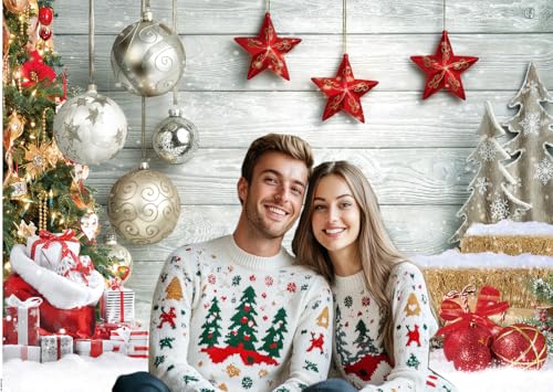 CHAIYA 15X10FT Christmas Backdrop White Christmas Wood Floor Photography Backdrop Winter Snow Xmas Tree Gift Family Party Photo Background New Year Party Decoration - size: 15′x10′