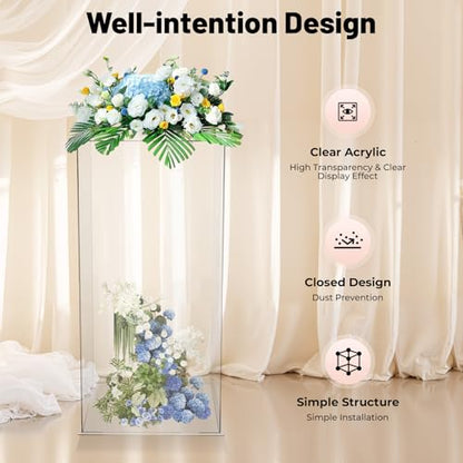 Acrylic Display Stand, 12 x 12 x 24 Inch Display Cube Pedestal, Clear Plastic Box for Centerpieces, Countertop Collectibles Case for Wedding Birthday Party Living Room Bedroom Study Decoration