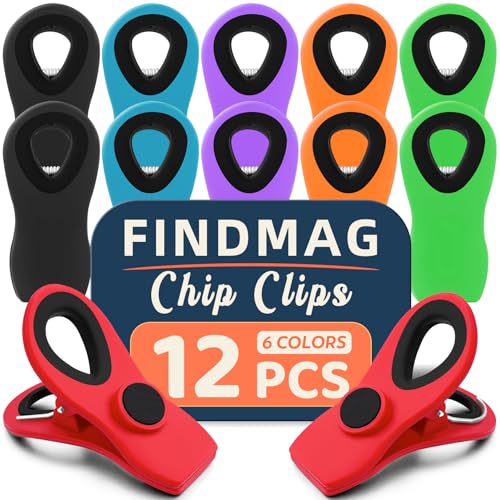 FINDMAG Chip Clips, 12 Pack Magnetic Bag Clips with Airtight Seal for Chips, Kitchen Clip with Magnet for Fridge, Plastic Assorted Colors Bag Clip for Food Storage, Snack Organization, RV Accessories - color: Multi-color, size: Pack of 12