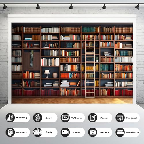 Bookshelf Photography Background School Library Bookcase Backdrop Conference Online Office Backgrounds Webcam Zoom Meeting Decor Backdrops Portrait Photo Video Studio Office Decor 5x3ft - color: Dark Brown_Red, size: 5x3ft