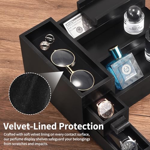 Perfume Stand Organizer for Men, 3 Tier Perfume Display Shelf with Velvet Lining Drawer and Hidden Compartment,Display Risers (Black - 2 Drawer) - style: 2 drawer - Black