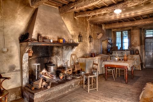 10x6.5ft Old Farmhouse Kitchen Backdrop Western Old Wooden House Kitchen Interior Rustic Background Rural Farmhouse Fireplace Cooking Background Farmers Cowboys Portrait Photo Props - size: 10x6.5ft