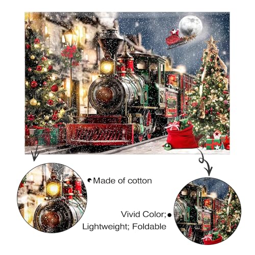 Mocsicka Christmas Train Backdrop Winter Town Snow Railway Xmas Tree Photography Background Winter Xmas Eve New Year Family Party Decor Photo Booth Studio Props (8x6ft (96x72 inch)) - size: 8x6ft (96x72 inch)