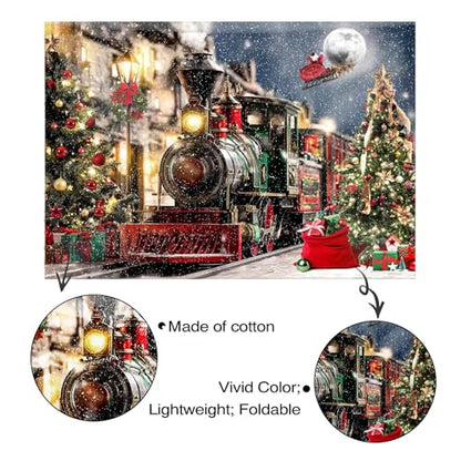 Mocsicka Christmas Train Backdrop Winter Town Snow Railway Xmas Tree Photography Background Winter Xmas Eve New Year Family Party Decor Photo Booth Studio Props (5x3ft (60x36 inch)) - size: 5x3ft (60x36 inch)