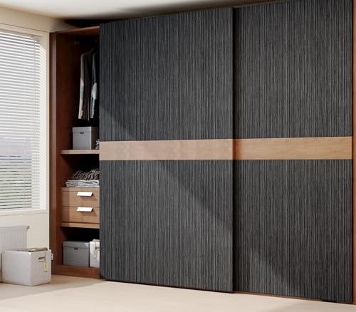 Black Grasscloth Peel and Stick Wallpaper Linen Textured 24"x787" Faux Grassweave Upgraded Thick Extra Large Self-Adhesive Neutral Contact Paper Vinyl Roll for Home Use - color: gray black, size: 787" x 24"