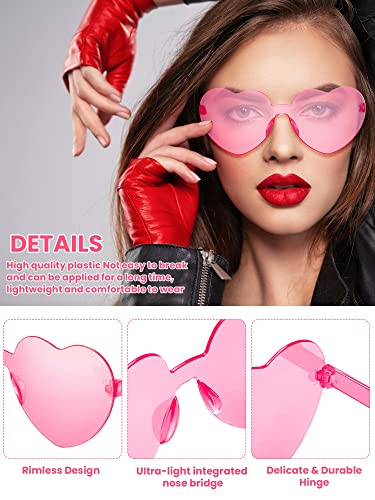 Dunzy 100 Pairs Heart Shaped Sunglasses for Women Colorful Glasses Transparent Heart Sunglasses Valentine's Party Favor - color: Pink