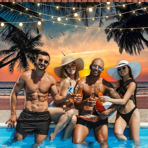 Sensfun Sea Beach Sunset Backdrop Hawaii Tropical Palm Trees Luau Party Photography Background Summer Seaside Vacation Wedding Birthday Baby Shower Party Decorations Banner Photo Booth Props 7x5ft - size: 7x5ft