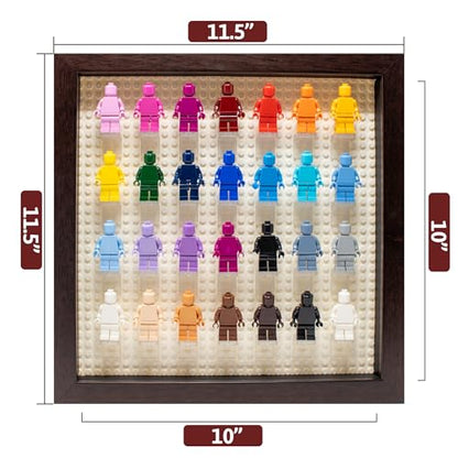 Figurine Display Case 10x10 Walnut Shadow Box for Miniature Figures 10x10 Walnut Wood Shadow Box with White Base to Display Up to 28 Block Figures - color: Walnut With White Backing, size: 10x10