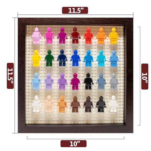 Figurine Display Case 10x10 Walnut Shadow Box for Miniature Figures 10x10 Walnut Wood Shadow Box with White Base to Display Up to 28 Block Figures - color: Walnut With White Backing, size: 10x10