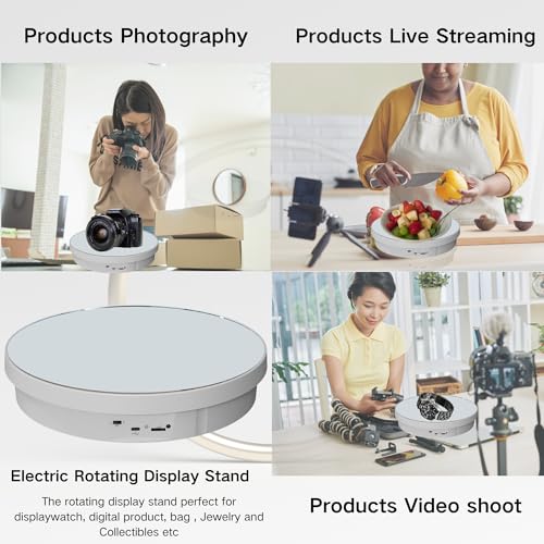 JAYEGT Motorized Rotating Display Stand, 12.6inch /44Lbs Load ,Real Mirror Cover ，360 Degree Electric Rotating Turntable ,Cup Display Turner Stand,Photography Products, Jewelry ,Tumbler -White