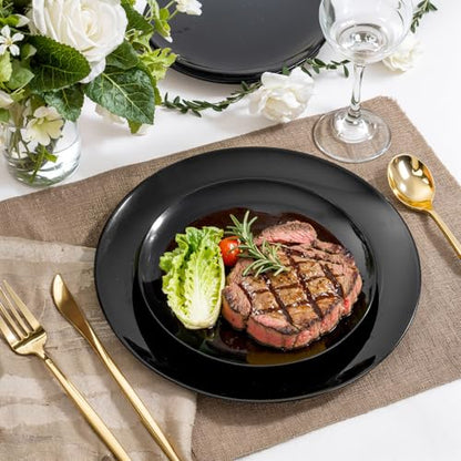 PULOTE 60 PCS Black Plastic Plates - Include 30 Dinner and 30 Dessert Plates, Black Disposable for Party,Birthday & Graduation - color: Black, size: 60 PCS