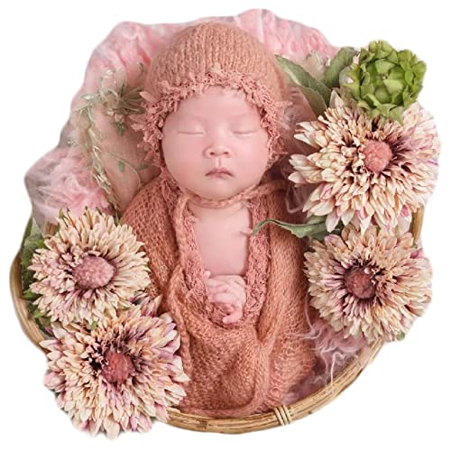 Baby Photography Props Luxurious Lace Hat with Blanket Newborn Photo Shoot Outfits Infant Princess Photos Hats Wrap Set (Orange) - color: Orange