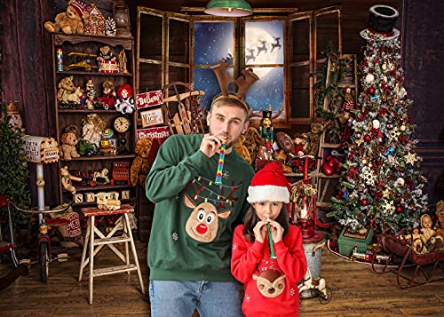 Christmas Santa's Toy Shop Photography Backdrop for Party Christmas Tree Gift Snow Window Wood Shed Store Background Family Portrait Seamless Vinyl Photo Props Banner Supplies PGT660C 10x8ft - size: 10'X8'