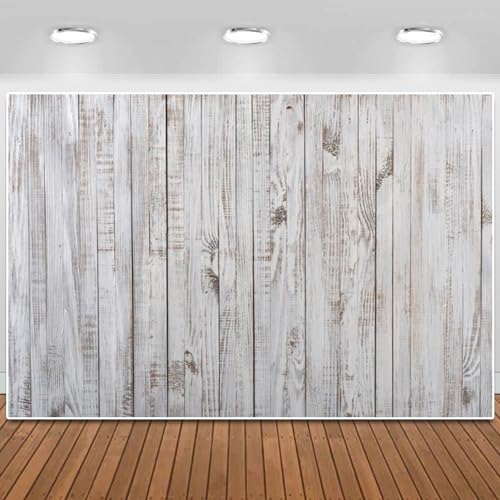 Vintage Wood Backdrop - Retro Rustic Photography & Video Studio Props, White & Gray, 10x8ft - size: 10x8ft
