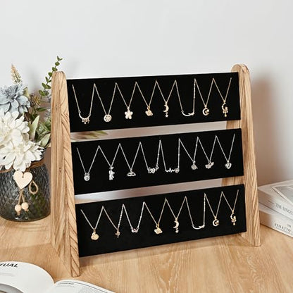 Necklace Holder 3 Tier Wooden Necklace Organizer Stand with Velvet, Necklace Display Stand for Selling,Chain Necklace Holder Rack for Show, 72 Necklaces Bracelets - style: One-Sided Black