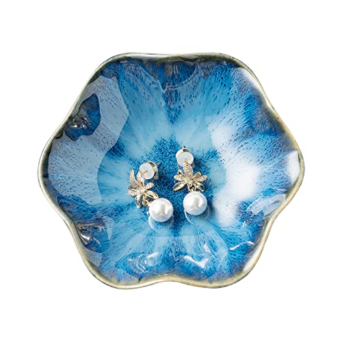 Jewelry Dish Tray, Ring Dish, Ceramic Trinket Tray, Key Bowl, Decorative Plate, for Friends Sisters Daughter Mother (Starry Blue) - color: Starry Blue