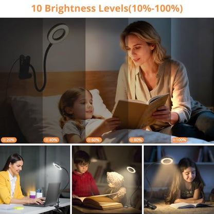 Woputne Desk Lamp Clip Light, 10 Dimmable Brightness 3 Light Modes Reading Light, Clamp Bedside Lamp for Painting, Craft, Study (Black) - color: Black, size: Not Included Adapter