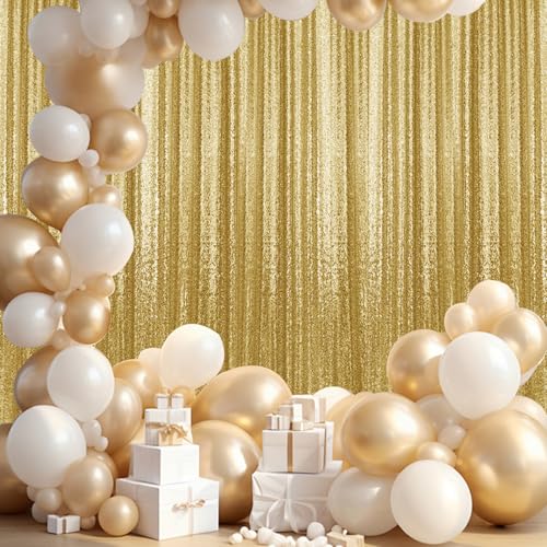 2×8FT-2PCS Gold Sequin Backdrop Curtains Panels, Photography Backdrop Glitter Curtains Fabric Background for Christmas Wedding Party Decor - color: Gold, size: 2X8FT-2PCS