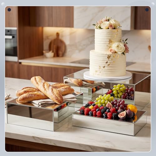 3 Pack Extra Large Acrylic Risers - 14”, 12”, 10” Silver Display Stands with Hollow Bottoms, Cube Buffet Riser Boxes Nesting for Dessert Food Catering Buffet Display Party Supplies - color: Silver, size: 14”,12”,10”