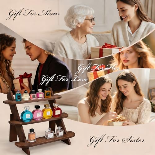 Wooden Display Stand, Tiered Cupcake Stand, 3 Tier Display Stand Riser, Rustic Risers Dessert Table Display Shelf Spice Rack Organizer Holder, Cologne Stand Perfume Organizer Stand - color: Walnut-L