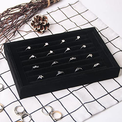 Pangkeep Ring Holder Display Tray Jewelry Organizer Stands for Selling Rings Earrings Show (Black) - color: Black